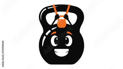 Weight Training Fun: A playful illustration of a kettlebell with a smiling face, symbolizing the joy and energy of fitness and exercise, capturing the essence of healthy lifestyle.