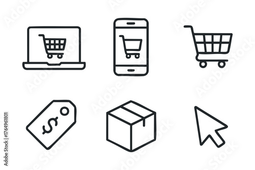 Shopping icons for online retail and e commerce applications. Set of 6 winter vector illustration