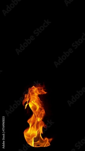 Super slow motion of fire flames isolated on black background. Filmed on high speed cinema camera at 1000 fps