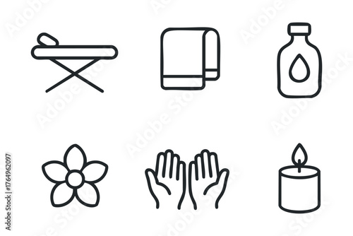 Essential tools for a relaxing massage therapy session. Set of 6 winter vector illustration