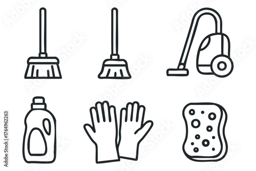 Cleaning tools and supplies for effective home maintenance. Set of 6 winter vector illustration