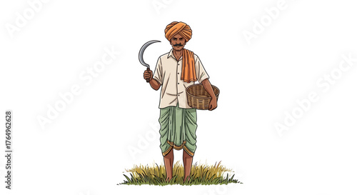 A man in traditional attire playing a sitar, a long-necked stringed instrument.