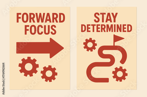 Forward Focus Banners. Forward focus. Two vertical A6 banners with safe margins, centered composition, no elements touching edges, flat vector design, red and