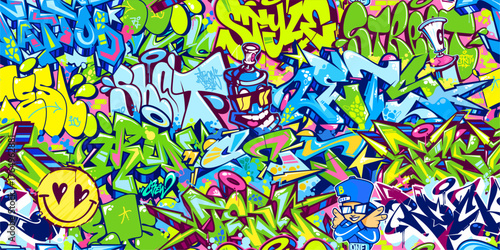 Seamless Colorful Modern Abstract Urban Style Hiphop Graffiti Street Art Pattern Vector Background