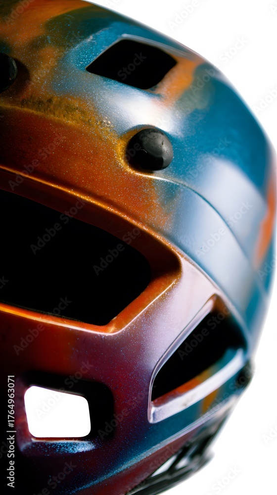 Naklejka premium Detailed close up of a colorful abstract painted sports helmet.