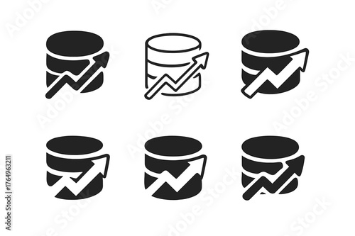 Database Optimization Logos. Database Query Optimization. Set Logo of Performance Graph: Filled silhouette, Minimal outline, Abstract geometric, Negative