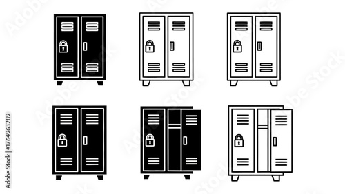Lockers in Various Styles: A collection of various styled lockers are displayed on a white background, the scene focuses on the organization and storage in different settings.