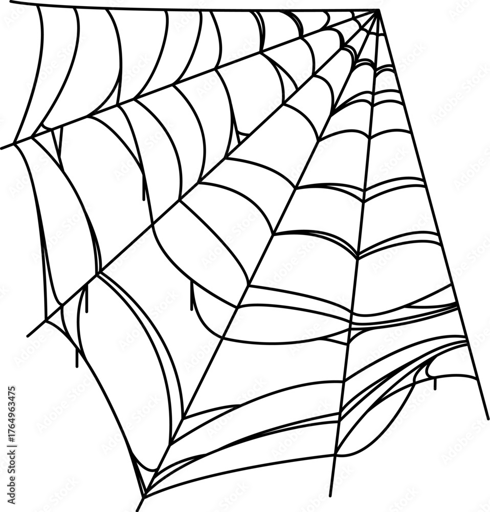 Fototapeta premium Halloween cartoon creepy cobweb, spiderweb texture. Horror spooky old cobweb net, fall season holiday stretching spiderweb vector decoration. Autumn party tangled sticky trap decor element