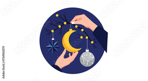 Decorating for Ramadan with Festive Moon Ornament and Star, Perfect for Eid Celebrations and Festive Greetings, Inspiring Joy and Cultural Connection During Holy Month