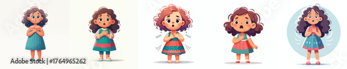 vector little girl surprised expression holding chest