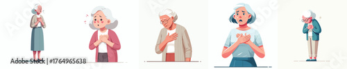 vector of a grandmother holding his chest in pain