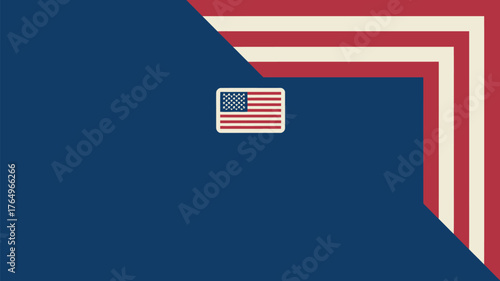 A patriotic background with a small american flag and red and white stripes on the right side