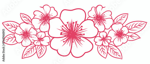 Um delicado arranjo floral em tons de rosa com folhas desenhadas em vetor para decoração.