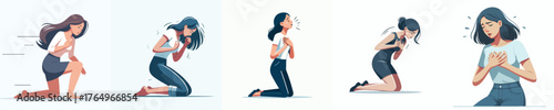 vector of a woman holding his chest in pain