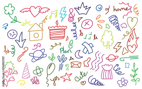 Colorful doodle garden art, Fun floral sketch pattern, Hand drawn cute blossom mix