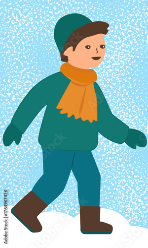  Boy walks outside in snowy weather