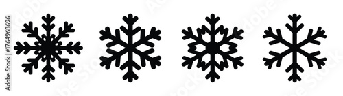 Black snowflake icons design elements representing winter freeze cold weather holidays festive decoration and icy crystal symbols
