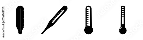 Set of four diverse thermometer icons measuring temperature healthcare health medical diagnostics fever monitoring wellness tools