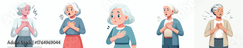 vector of a grandmother holding his chest in pain