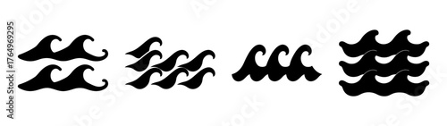 Stylized ocean water wave abstract design element set simple modern graphic pattern nautical marine symbol icon collection