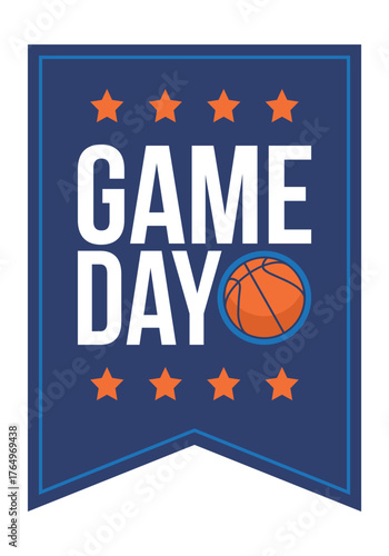 Game Day. Basketball playoff in March. Super sport party in United States. Final games of season tournament. Professional team championship. Ball for basketball. Sport poster. Vector