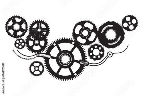 Industrial Black and White Cogwheel Mechanism Abstract Vector Illustration