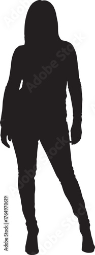 vector,silhouette of  front view of a woman standing