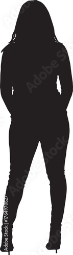 vector,silhouette of  back view of a woman standing