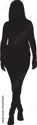 vector,silhouette of front view of a woman standing, legs crossed