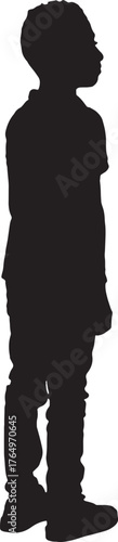 vector, silhouette of back, side view of a boy standing looking away