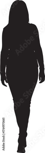 vector,silhouette of  front view of a woman walking