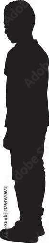 vector, silhouette of side view of a boy standing looking away