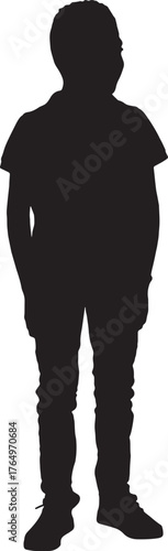 vector,silhouette of front view of boy looking away