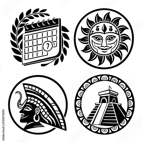 Aztec and egyptian civilization icons