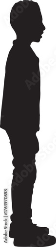 vector, silhouette of side view of a boy standing and smiling