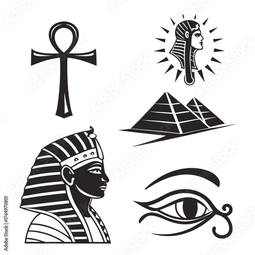 Ancient egyptian symbols in black and white style