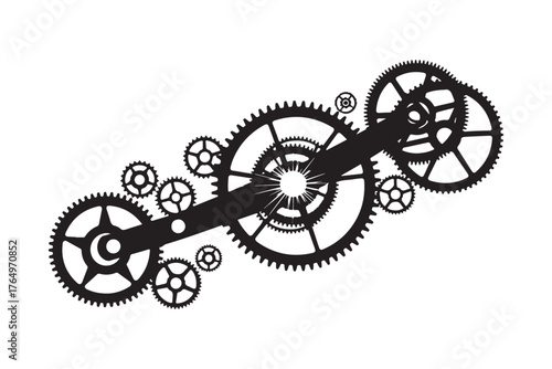 Abstract Black Gears Cogs Mechanical System on White Background