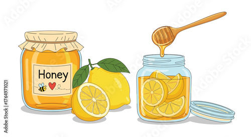 Honey and Lemon - Natural Remedy Illustration.