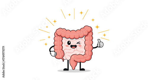 Cute Intestine Cartoon Character Giving Thumbs Up.