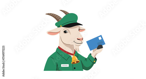 Goat Postman Delivering Mail with Uniform and Cap.