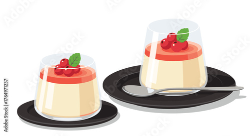 Delicious Panna Cotta Desserts with Berry Topping.