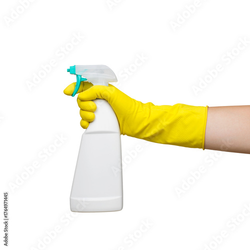 Wallpaper Mural Hand in Yellow Glove Holding White Spray Bottle Isolated on White and Png Transparent Background Torontodigital.ca