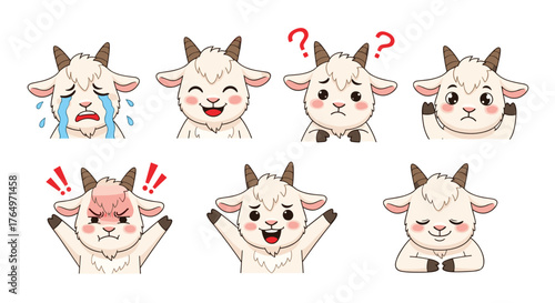Goat Emoji Set - Expressing Emotions Through Cute Animal Faces.