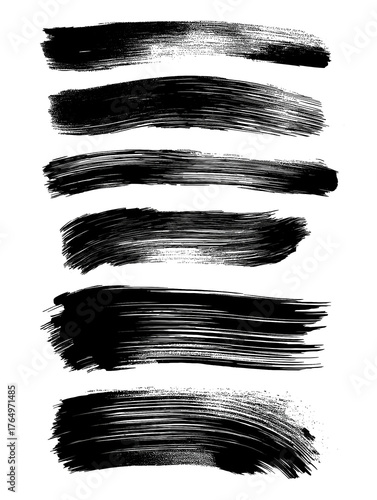 Flat Black Brush Strokes Collection, A Versatile Set of Paint Textures for Creative Design, Art, and Graphic Projects