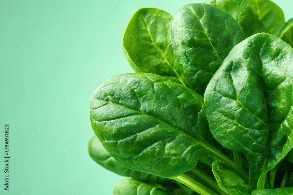Obraz premium Fresh green leafy vegetable bunched together against a muted light background