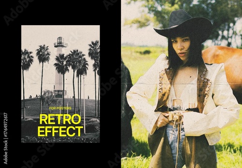 Retro Printer Poster Photo Effect Mockup