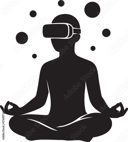 Metaverse Meditation Minimal Silhouette Vector Combining Mindfulness and Virtual Reality Technology