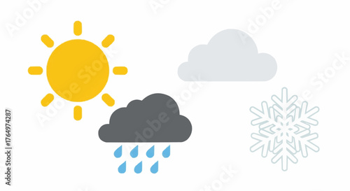 Weather icons showing sun cloud rain and snow representing different weather conditions clearly shown