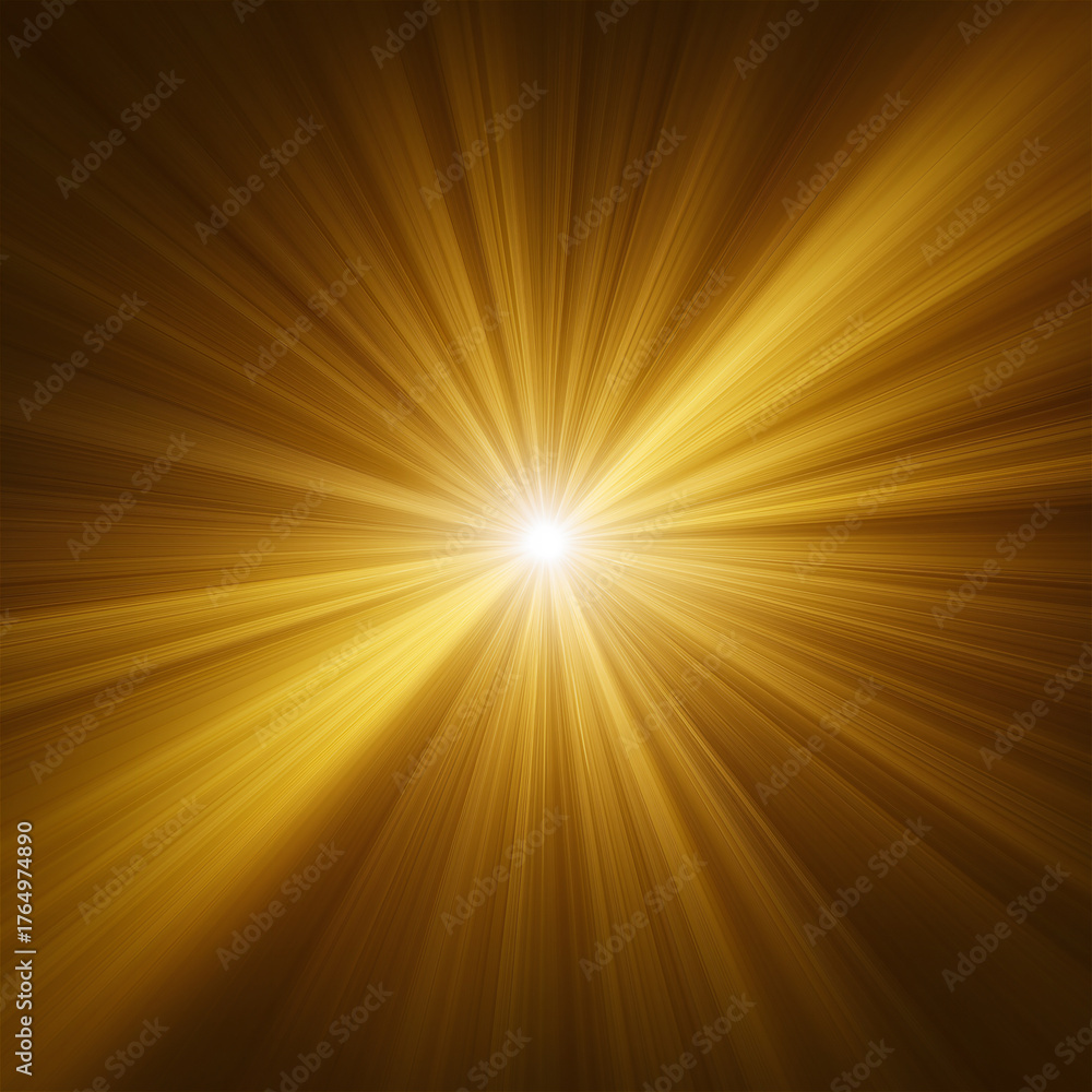 Obraz premium Golden glowing light burst with radiant rays on dark background, symbolizing energy, hope, and inspiration concept.