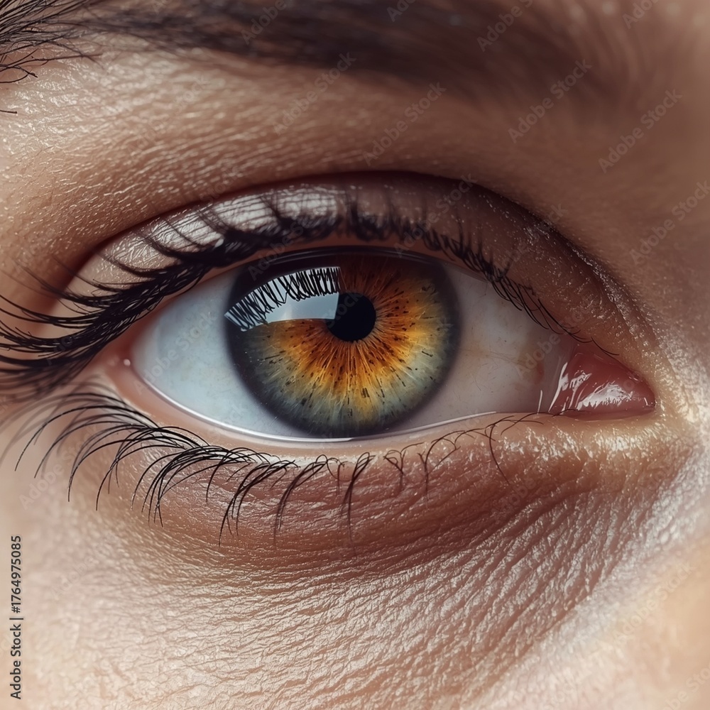 Fototapeta premium Macro Photography of a Human Hazel-Brown Eye with Sharp Detail